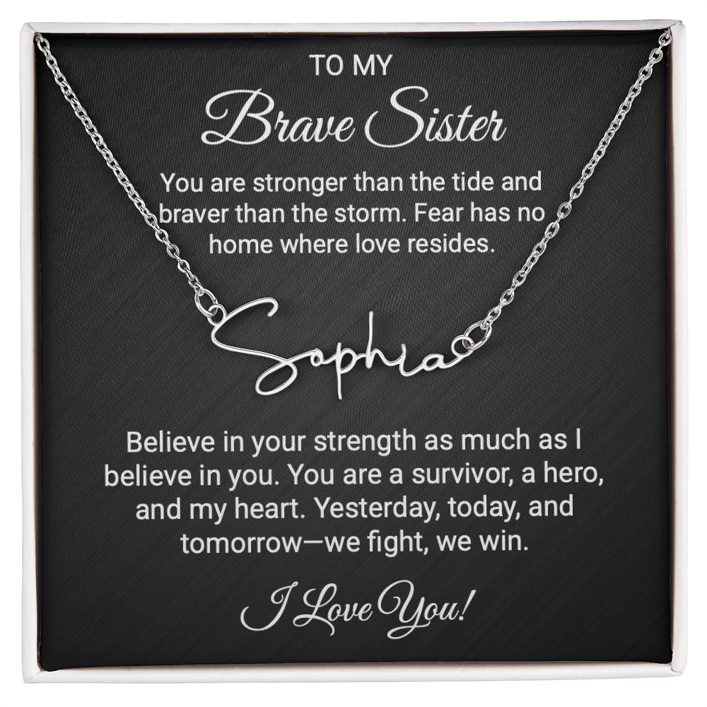 To My Warrior Sister - Personalized Name Necklace with Heartfelt Message Card | Cancer Support Gift, Sisterhood Strength Jewelry