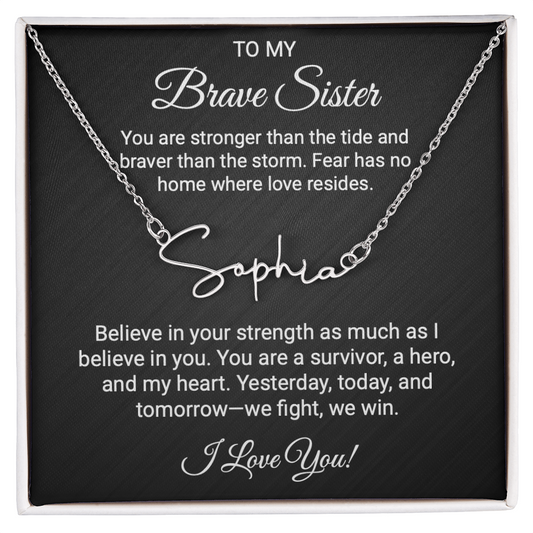 To My Warrior Sister - Personalized Name Necklace with Heartfelt Message Card | Cancer Support Gift, Sisterhood Strength Jewelry
