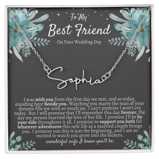 To My Best Friend On Your Wedding Day – Personalized Name Necklace, Custom Wedding Gift for Bride, Best Friend Wedding Jewelry, Made in USA