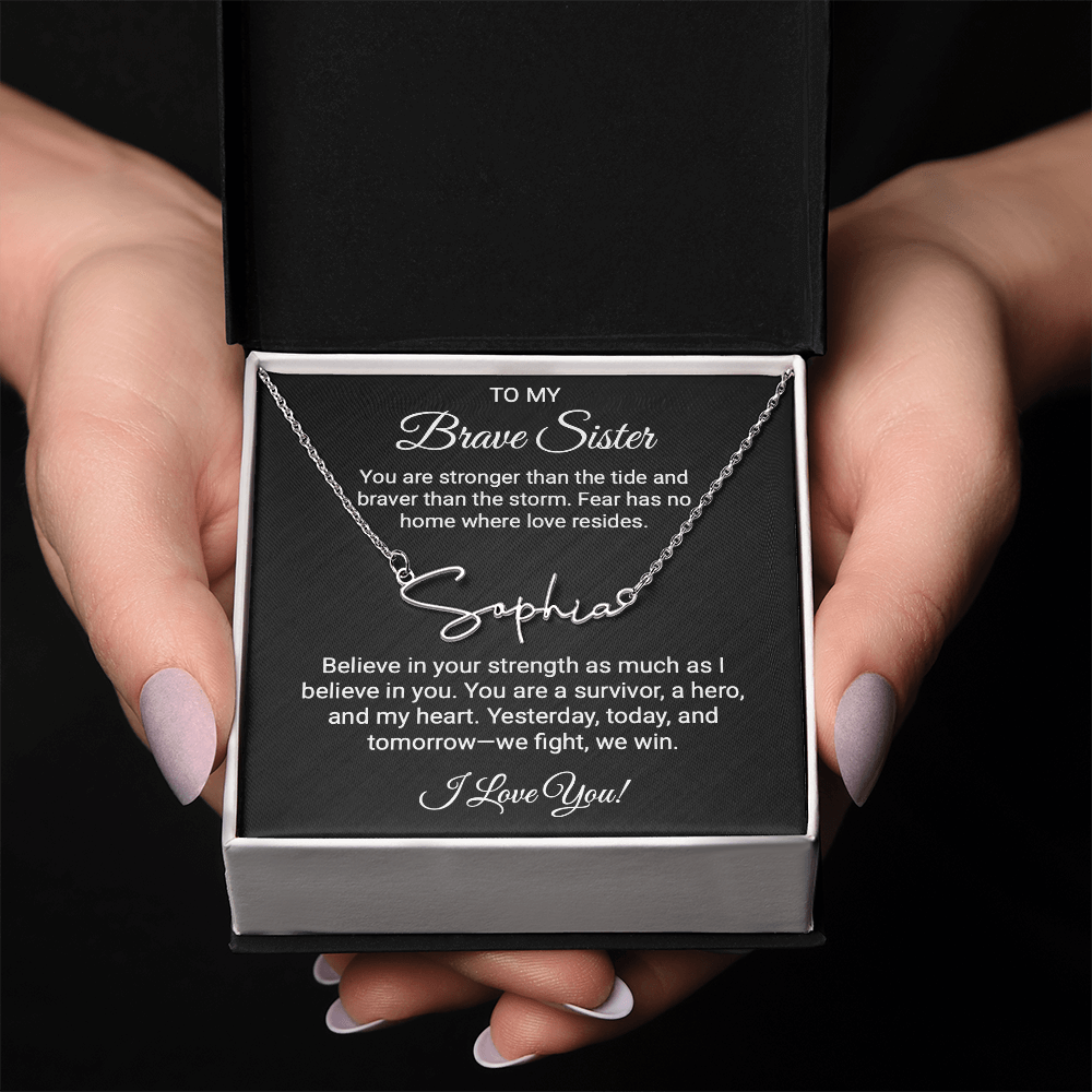 To My Warrior Sister - Personalized Name Necklace with Heartfelt Message Card | Cancer Support Gift, Sisterhood Strength Jewelry