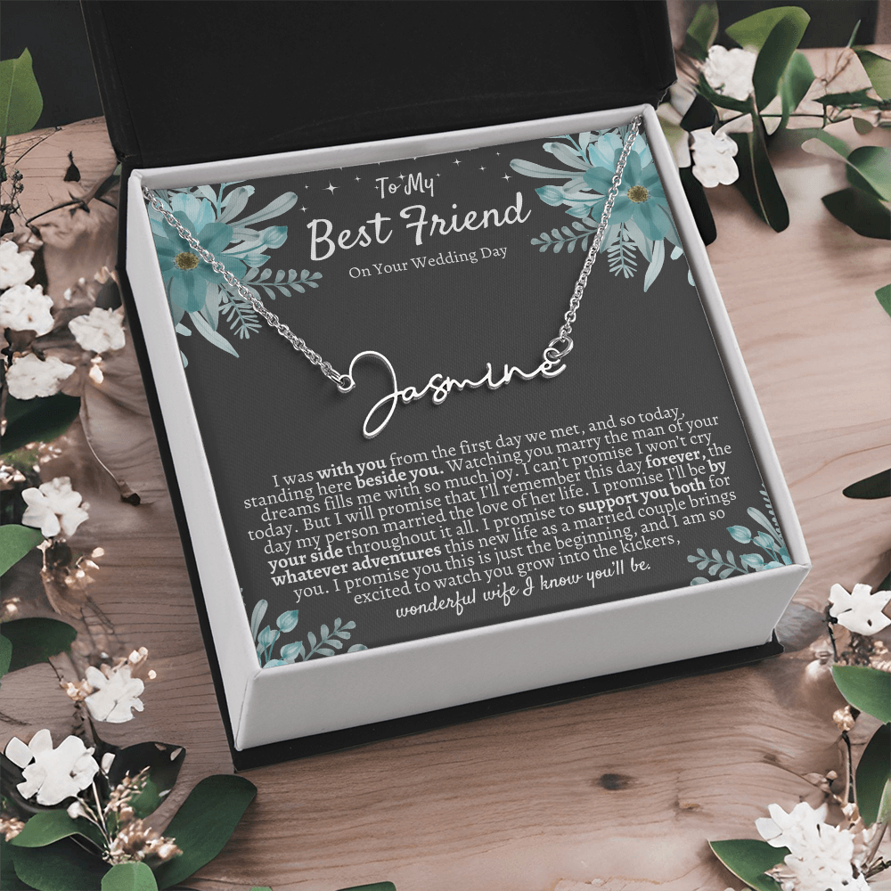 To My Best Friend On Your Wedding Day – Personalized Name Necklace, Custom Wedding Gift for Bride, Best Friend Wedding Jewelry, Made in USA
