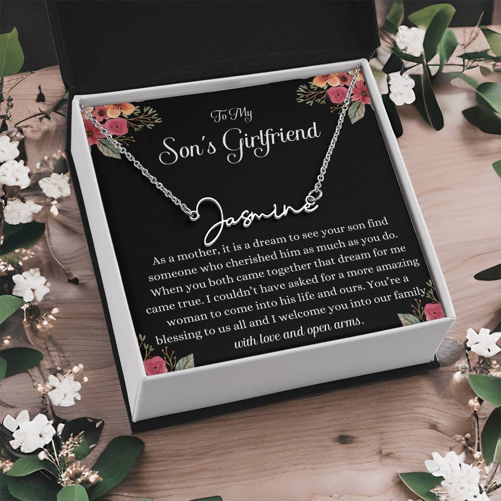 Meaningful Gift for Son's Girlfriend - Best Birthday & Christmas Gift - Jewelry Gift Box Included - Name Necklace