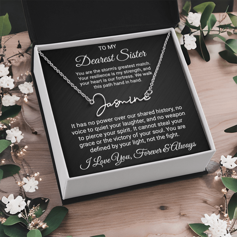 Sister Cancer Warrior Gift, Personalized Name Necklace with Message Card, To My Brave Sister Jewelry, Cancer Support Gift for Her, Strength