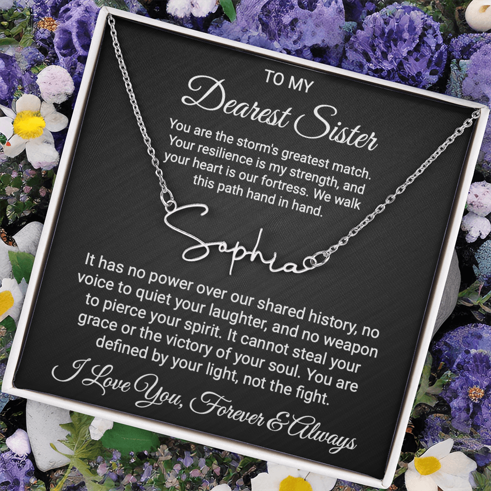 Sister Cancer Warrior Gift, Personalized Name Necklace with Message Card, To My Brave Sister Jewelry, Cancer Support Gift for Her, Strength