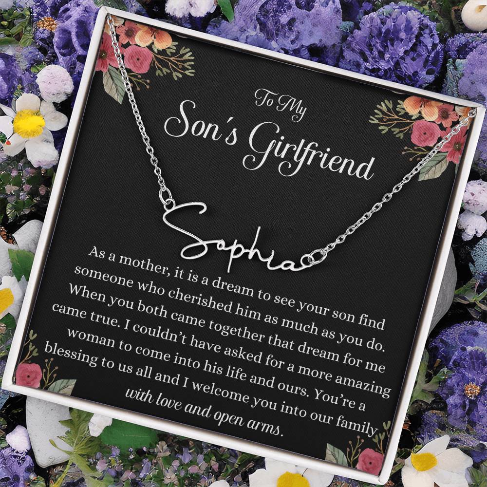 Meaningful Gift for Son's Girlfriend - Best Birthday & Christmas Gift - Jewelry Gift Box Included - Name Necklace