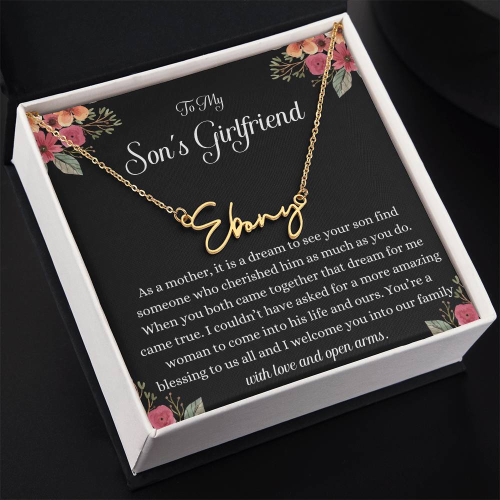 Meaningful Gift for Son's Girlfriend - Best Birthday & Christmas Gift - Jewelry Gift Box Included - Name Necklace