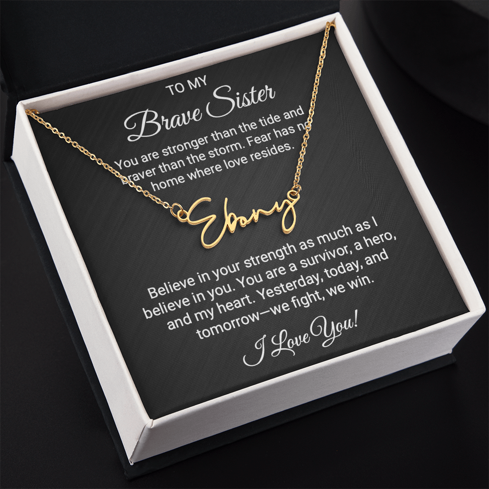 To My Warrior Sister - Personalized Name Necklace with Heartfelt Message Card | Cancer Support Gift, Sisterhood Strength Jewelry