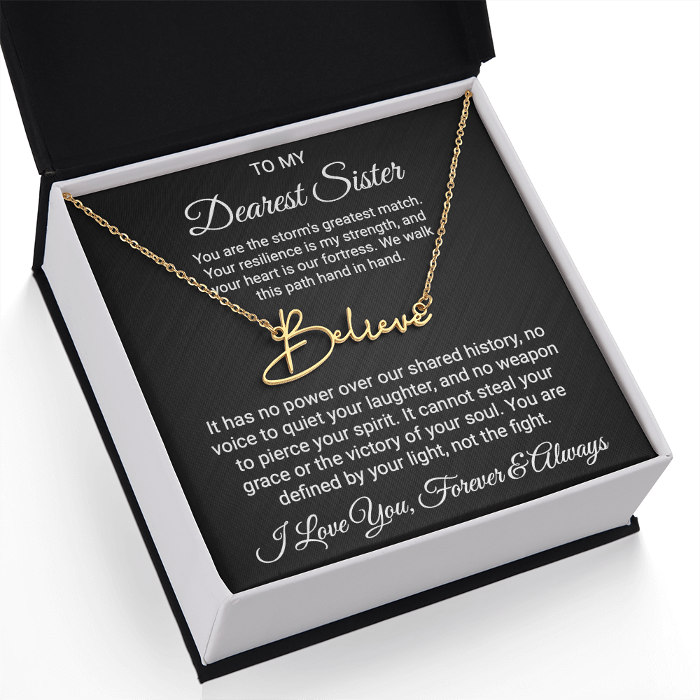 Sister Cancer Warrior Gift, Personalized Name Necklace with Message Card, To My Brave Sister Jewelry, Cancer Support Gift for Her, Strength