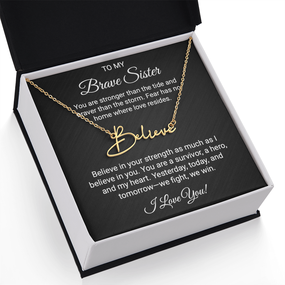 To My Warrior Sister - Personalized Name Necklace with Heartfelt Message Card | Cancer Support Gift, Sisterhood Strength Jewelry