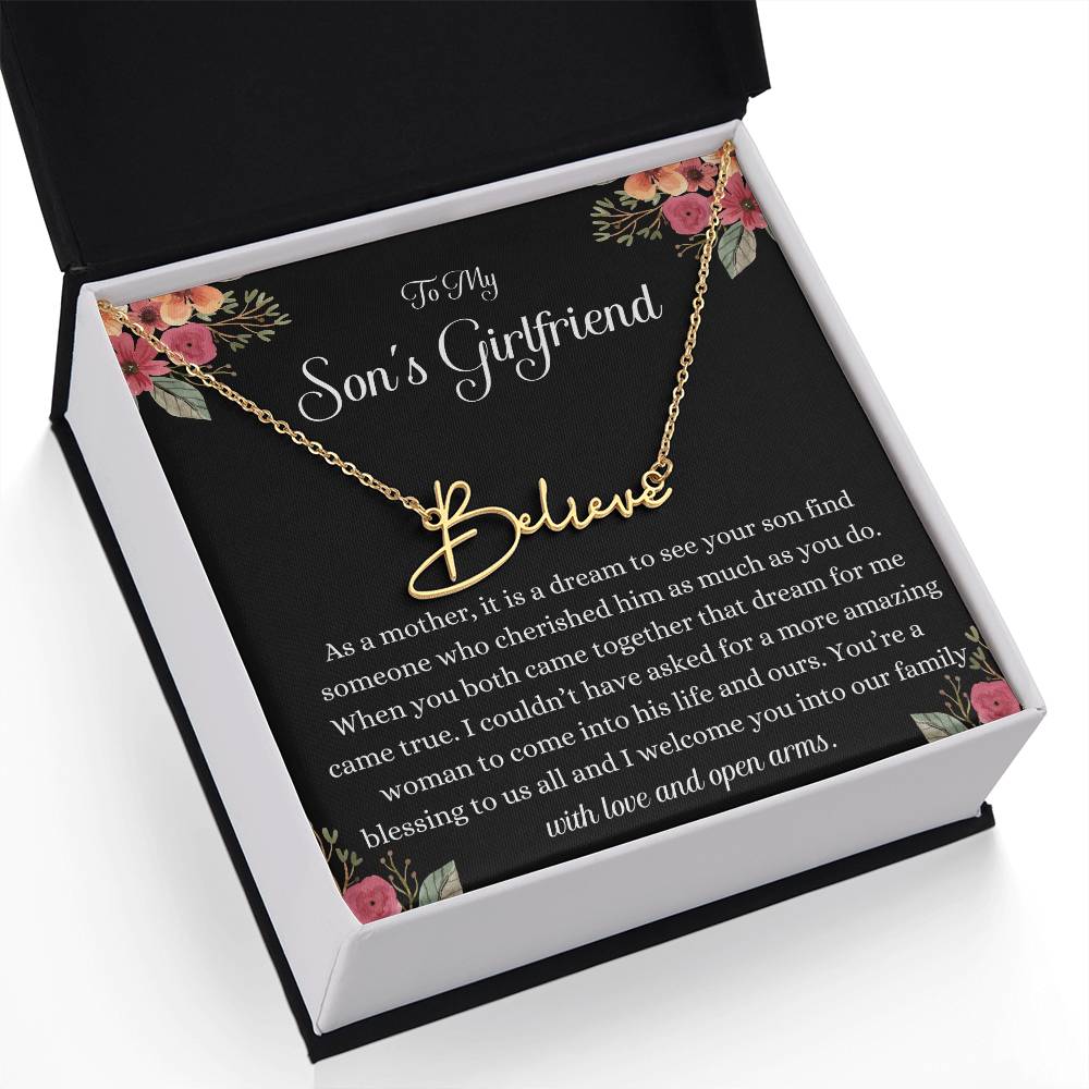 Meaningful Gift for Son's Girlfriend - Best Birthday & Christmas Gift - Jewelry Gift Box Included - Name Necklace