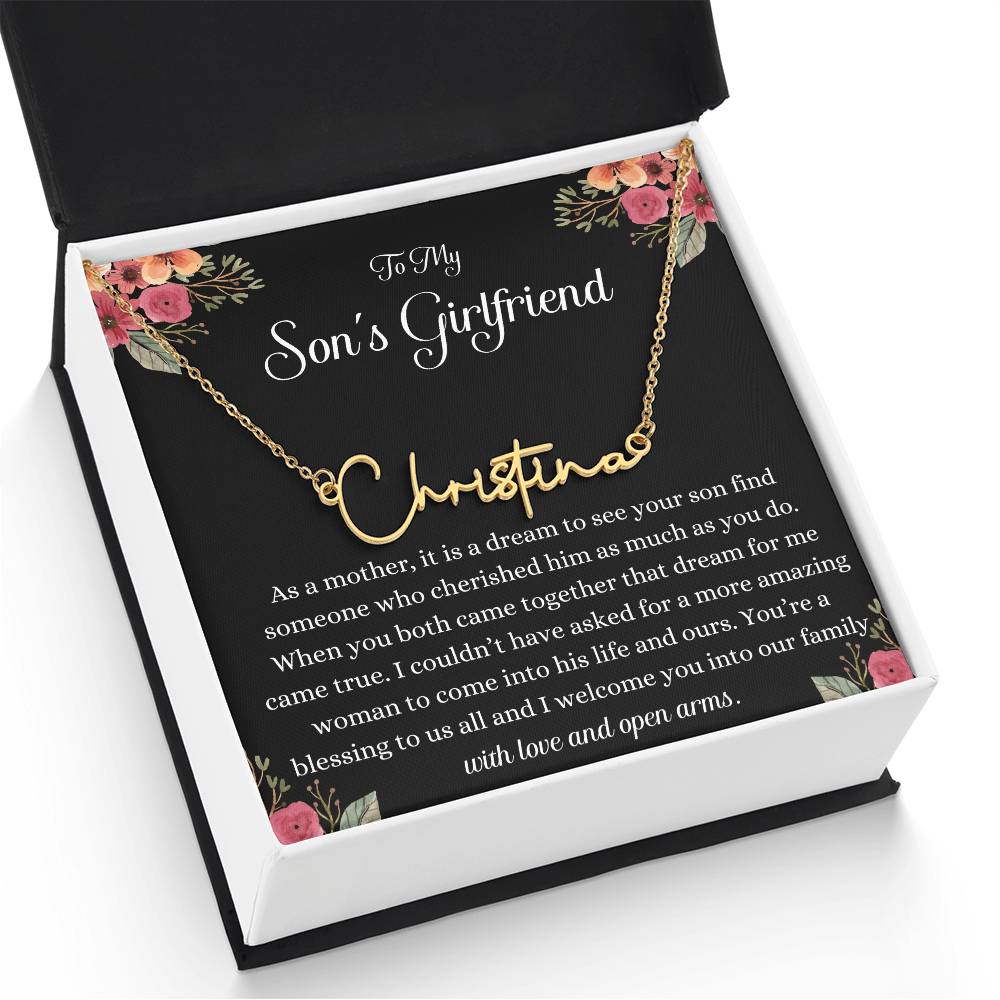 Meaningful Gift for Son's Girlfriend - Best Birthday & Christmas Gift - Jewelry Gift Box Included - Name Necklace