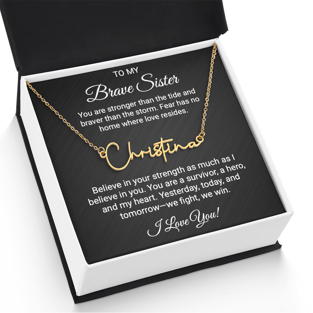 To My Warrior Sister - Personalized Name Necklace with Heartfelt Message Card | Cancer Support Gift, Sisterhood Strength Jewelry