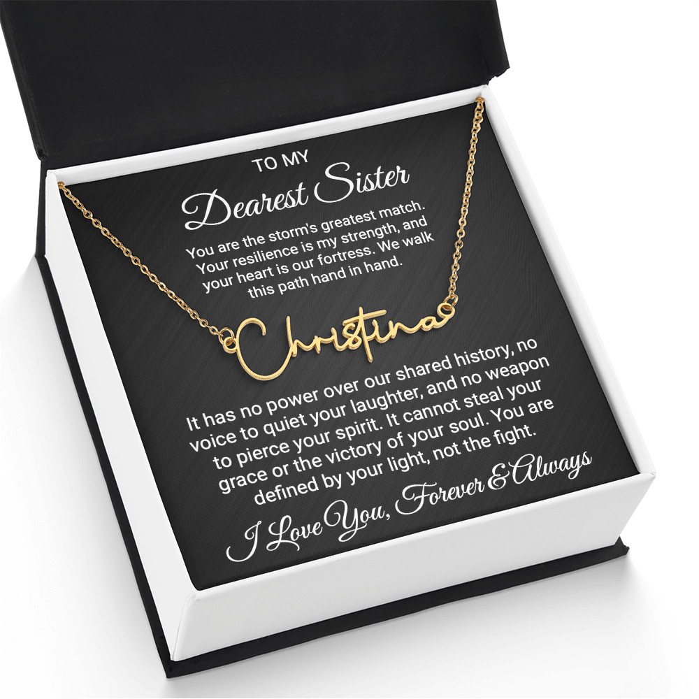 Sister Cancer Warrior Gift, Personalized Name Necklace with Message Card, To My Brave Sister Jewelry, Cancer Support Gift for Her, Strength