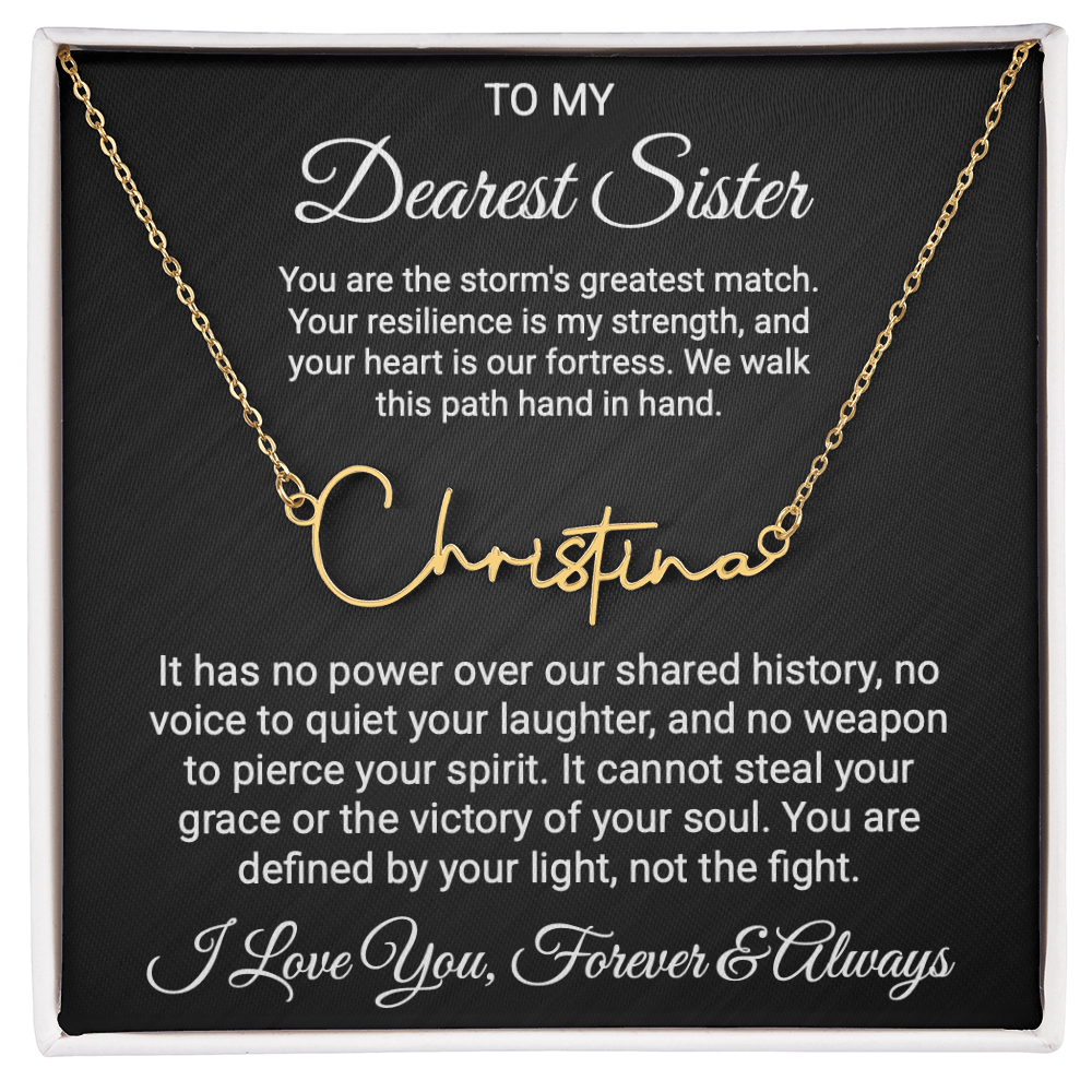 Sister Cancer Warrior Gift, Personalized Name Necklace with Message Card, To My Brave Sister Jewelry, Cancer Support Gift for Her, Strength