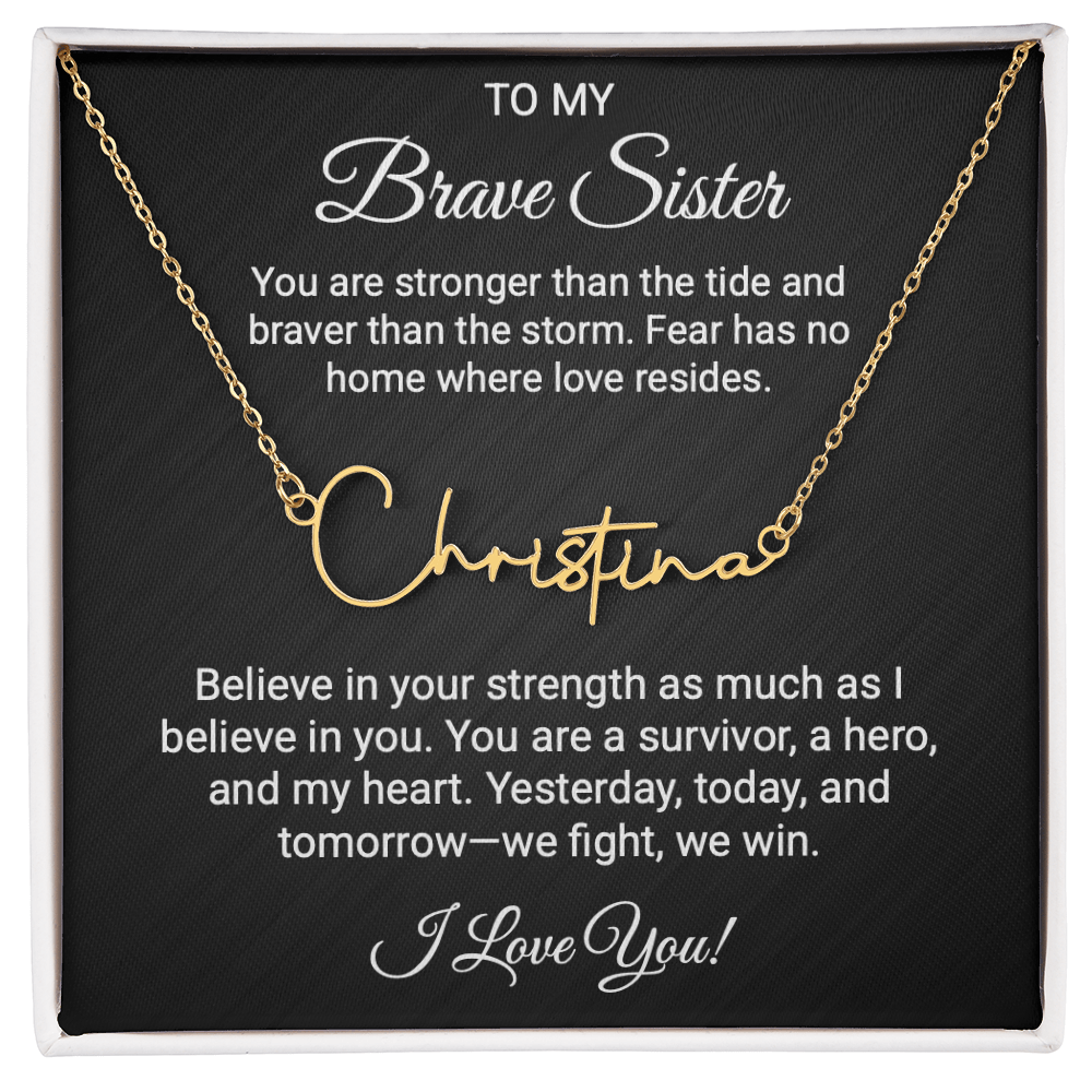 To My Warrior Sister - Personalized Name Necklace with Heartfelt Message Card | Cancer Support Gift, Sisterhood Strength Jewelry