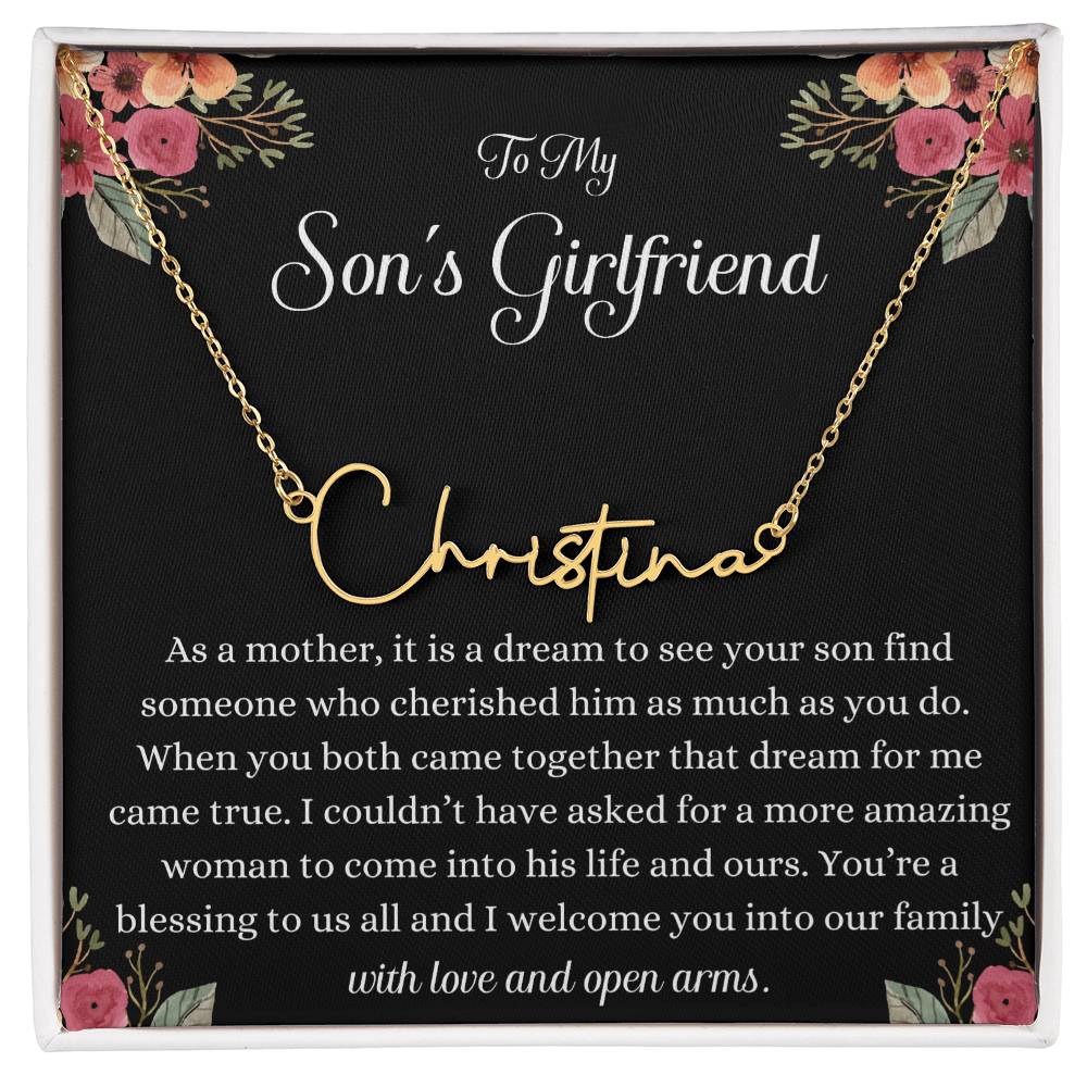 Meaningful Gift for Son's Girlfriend - Best Birthday & Christmas Gift - Jewelry Gift Box Included - Name Necklace