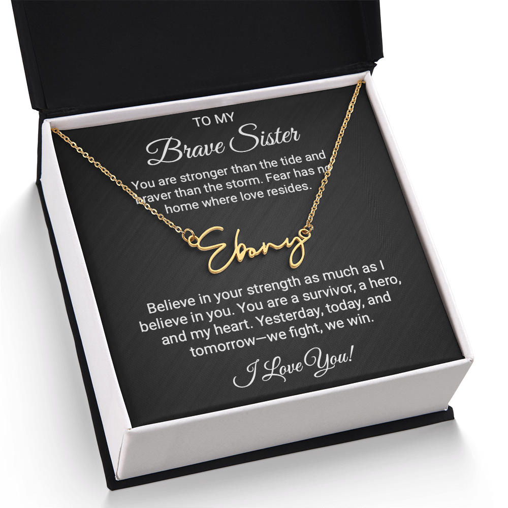 To My Warrior Sister - Personalized Name Necklace with Heartfelt Message Card | Cancer Support Gift, Sisterhood Strength Jewelry