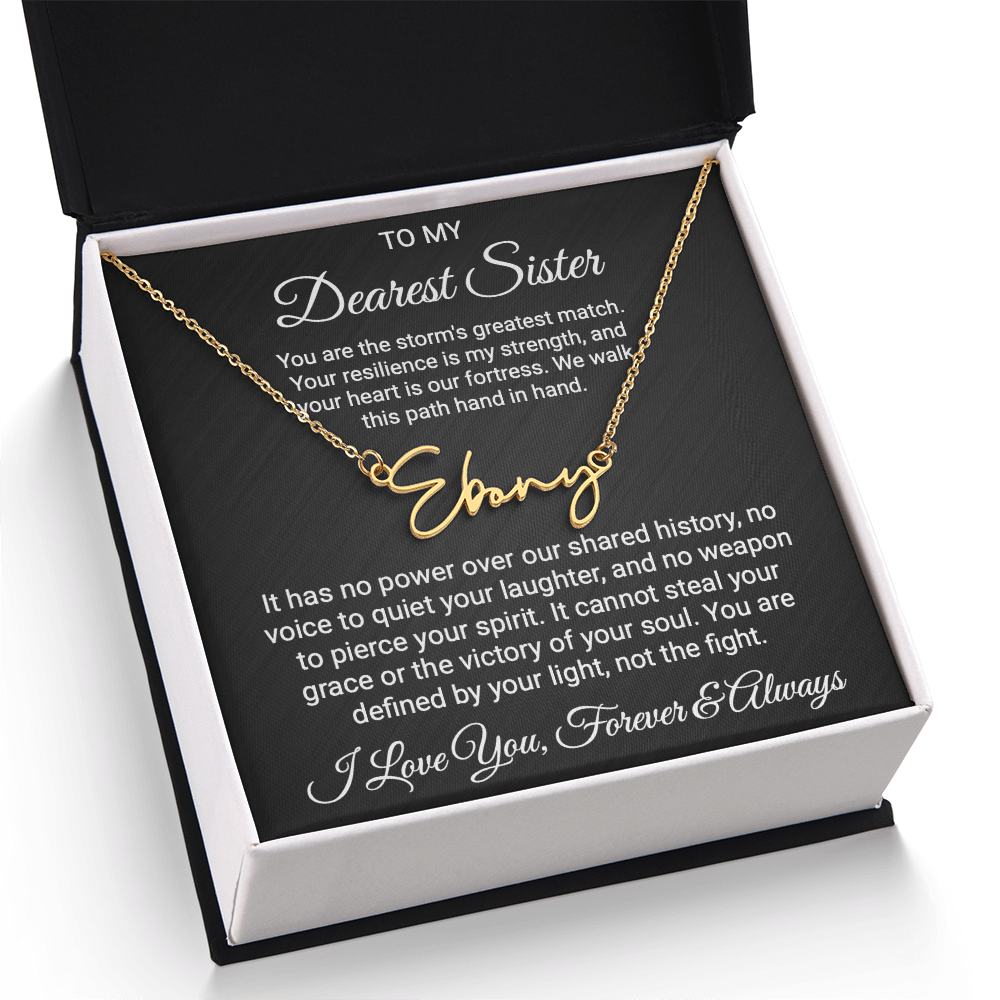Sister Cancer Warrior Gift, Personalized Name Necklace with Message Card, To My Brave Sister Jewelry, Cancer Support Gift for Her, Strength