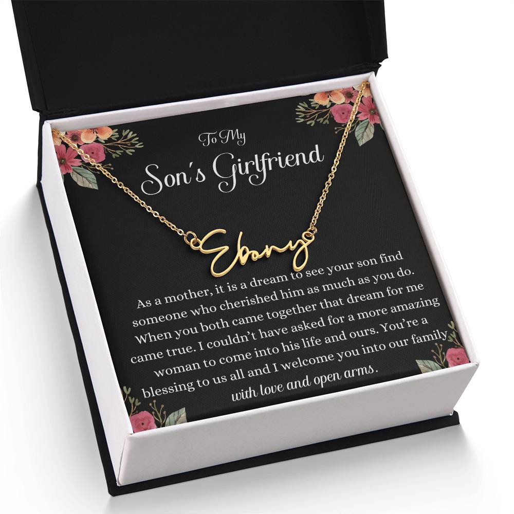Meaningful Gift for Son's Girlfriend - Best Birthday & Christmas Gift - Jewelry Gift Box Included - Name Necklace
