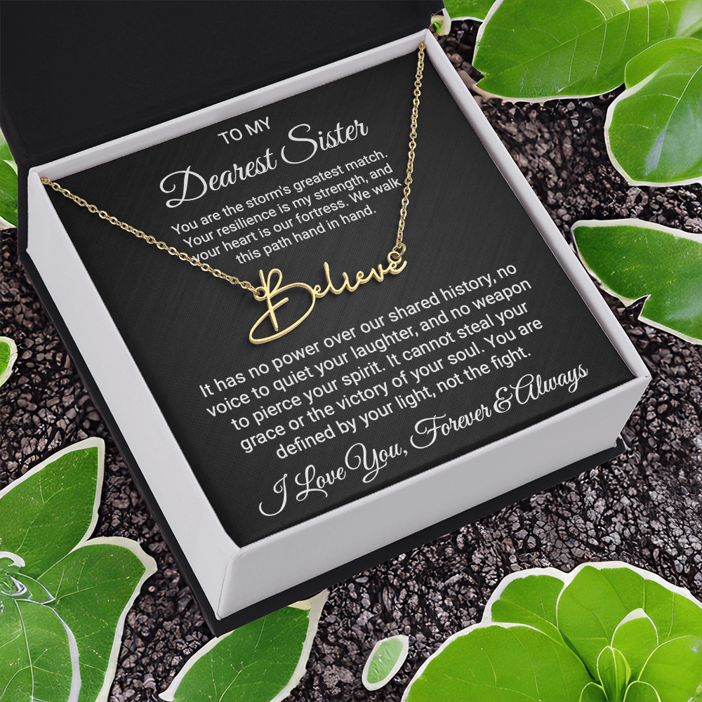 Sister Cancer Warrior Gift, Personalized Name Necklace with Message Card, To My Brave Sister Jewelry, Cancer Support Gift for Her, Strength