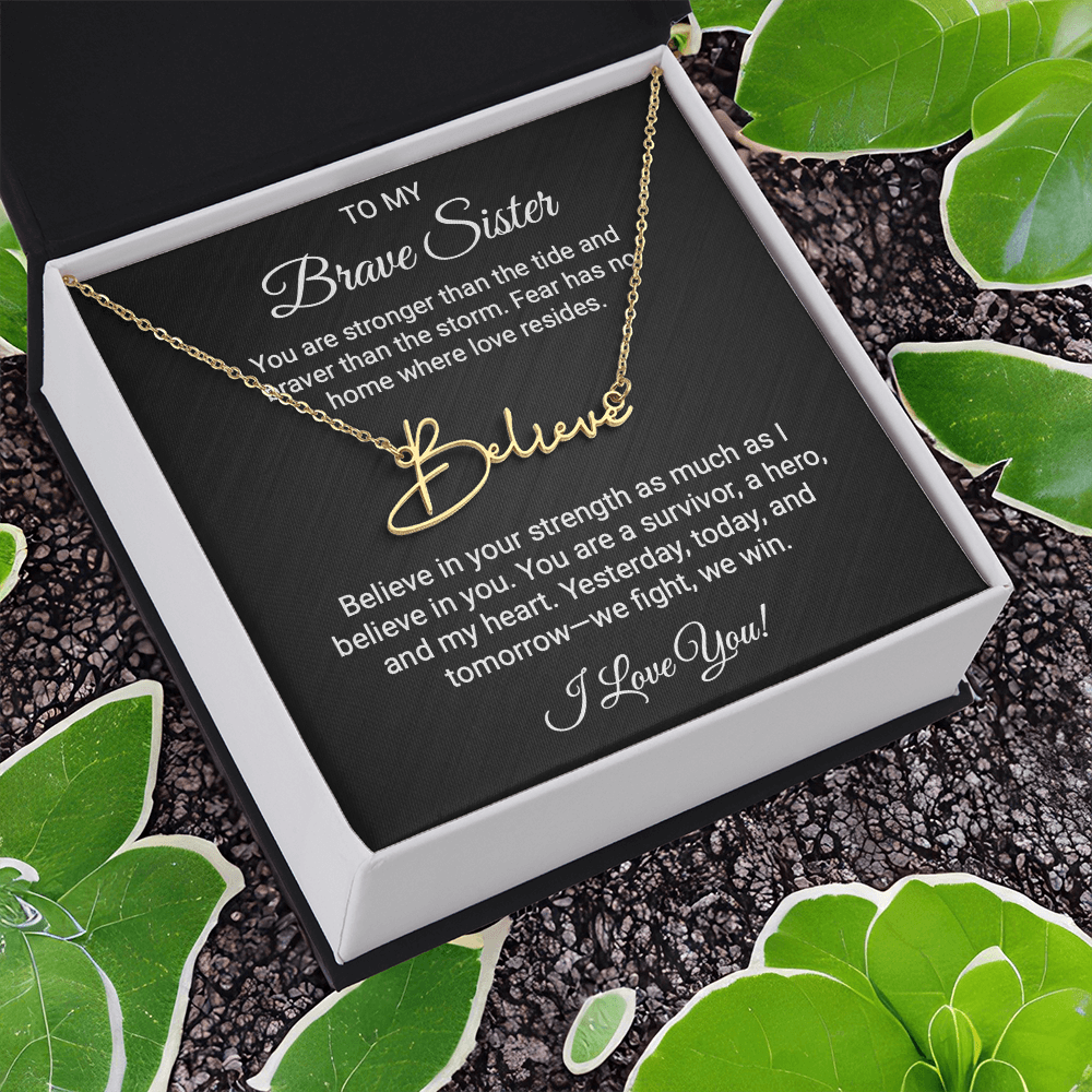 To My Warrior Sister - Personalized Name Necklace with Heartfelt Message Card | Cancer Support Gift, Sisterhood Strength Jewelry