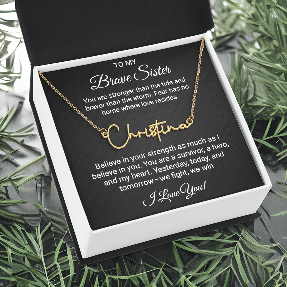 To My Warrior Sister - Personalized Name Necklace with Heartfelt Message Card | Cancer Support Gift, Sisterhood Strength Jewelry