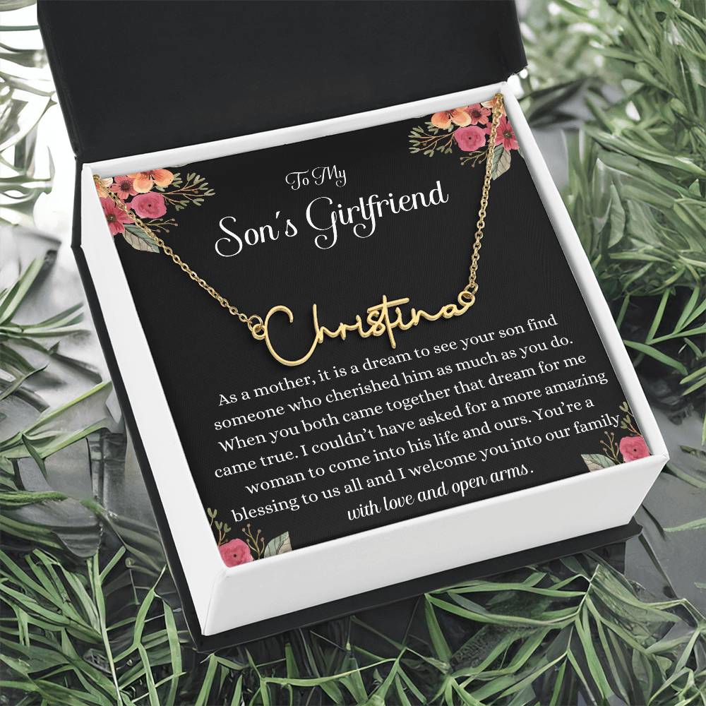 Meaningful Gift for Son's Girlfriend - Best Birthday & Christmas Gift - Jewelry Gift Box Included - Name Necklace