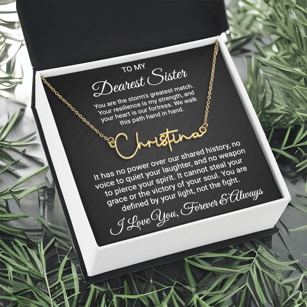 Sister Cancer Warrior Gift, Personalized Name Necklace with Message Card, To My Brave Sister Jewelry, Cancer Support Gift for Her, Strength