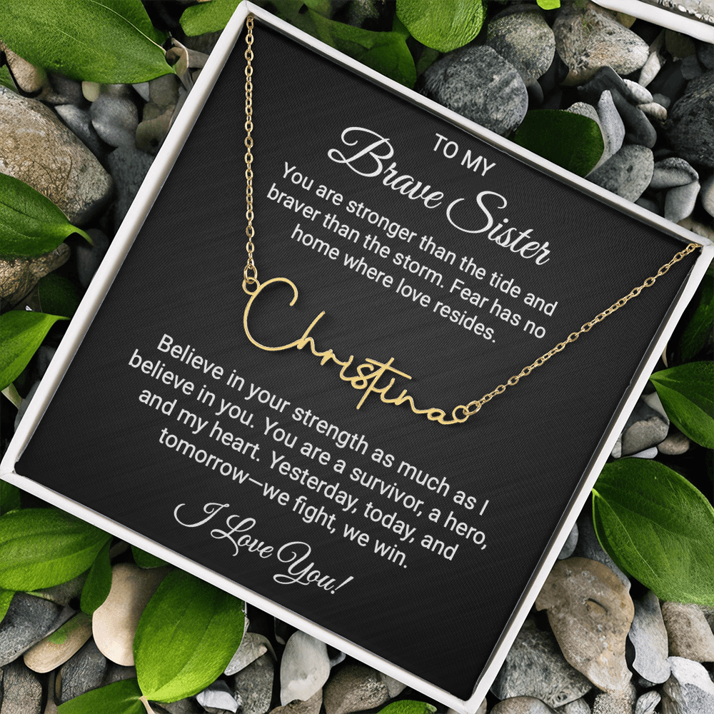 To My Warrior Sister - Personalized Name Necklace with Heartfelt Message Card | Cancer Support Gift, Sisterhood Strength Jewelry