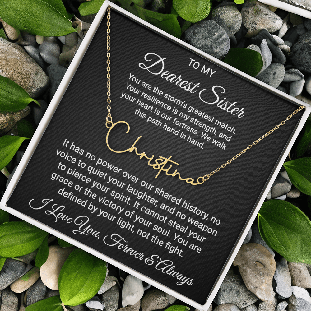Sister Cancer Warrior Gift, Personalized Name Necklace with Message Card, To My Brave Sister Jewelry, Cancer Support Gift for Her, Strength