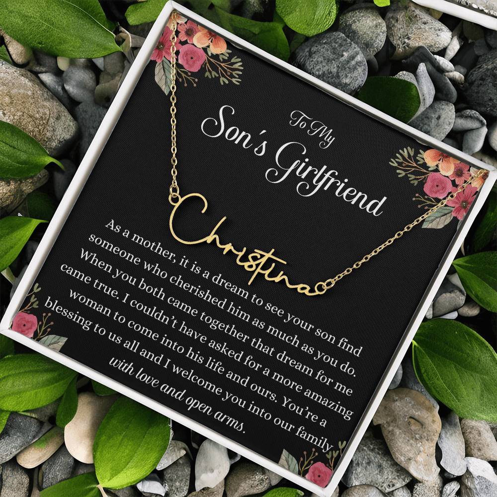 Meaningful Gift for Son's Girlfriend - Best Birthday & Christmas Gift - Jewelry Gift Box Included - Name Necklace