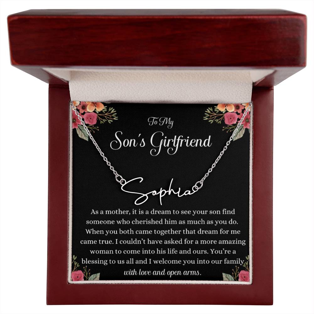 Meaningful Gift for Son's Girlfriend - Best Birthday & Christmas Gift - Jewelry Gift Box Included - Name Necklace