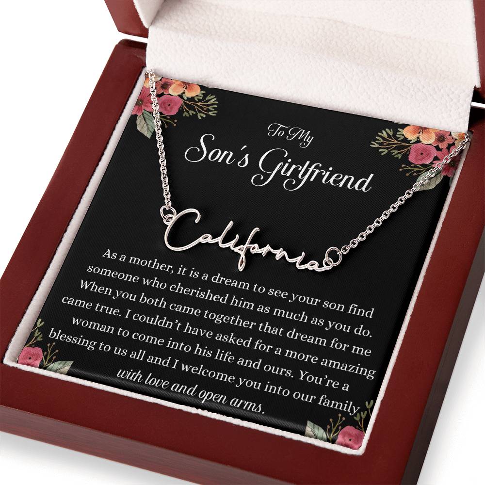 Meaningful Gift for Son's Girlfriend - Best Birthday & Christmas Gift - Jewelry Gift Box Included - Name Necklace