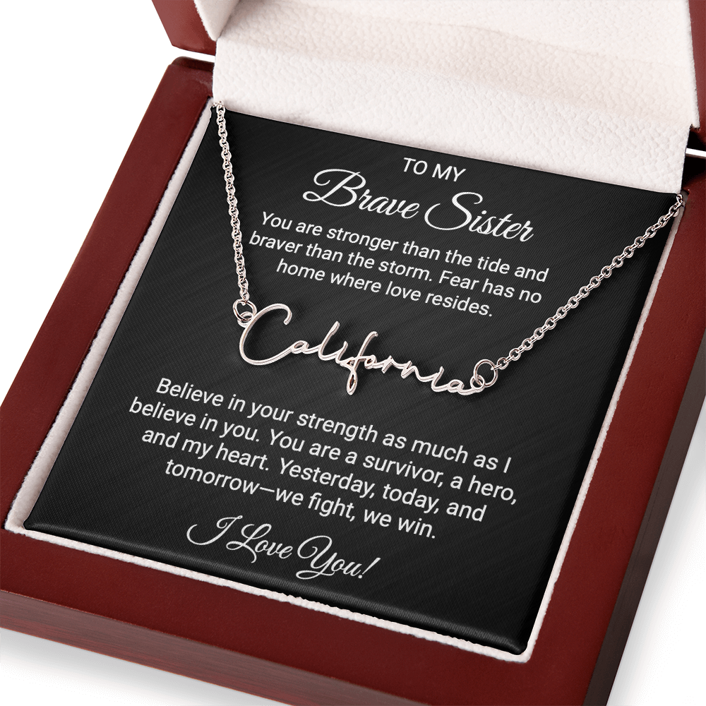 To My Warrior Sister - Personalized Name Necklace with Heartfelt Message Card | Cancer Support Gift, Sisterhood Strength Jewelry