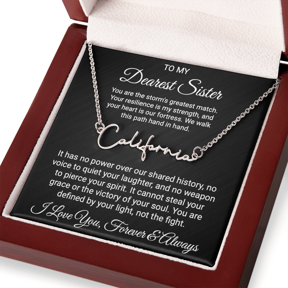 Sister Cancer Warrior Gift, Personalized Name Necklace with Message Card, To My Brave Sister Jewelry, Cancer Support Gift for Her, Strength