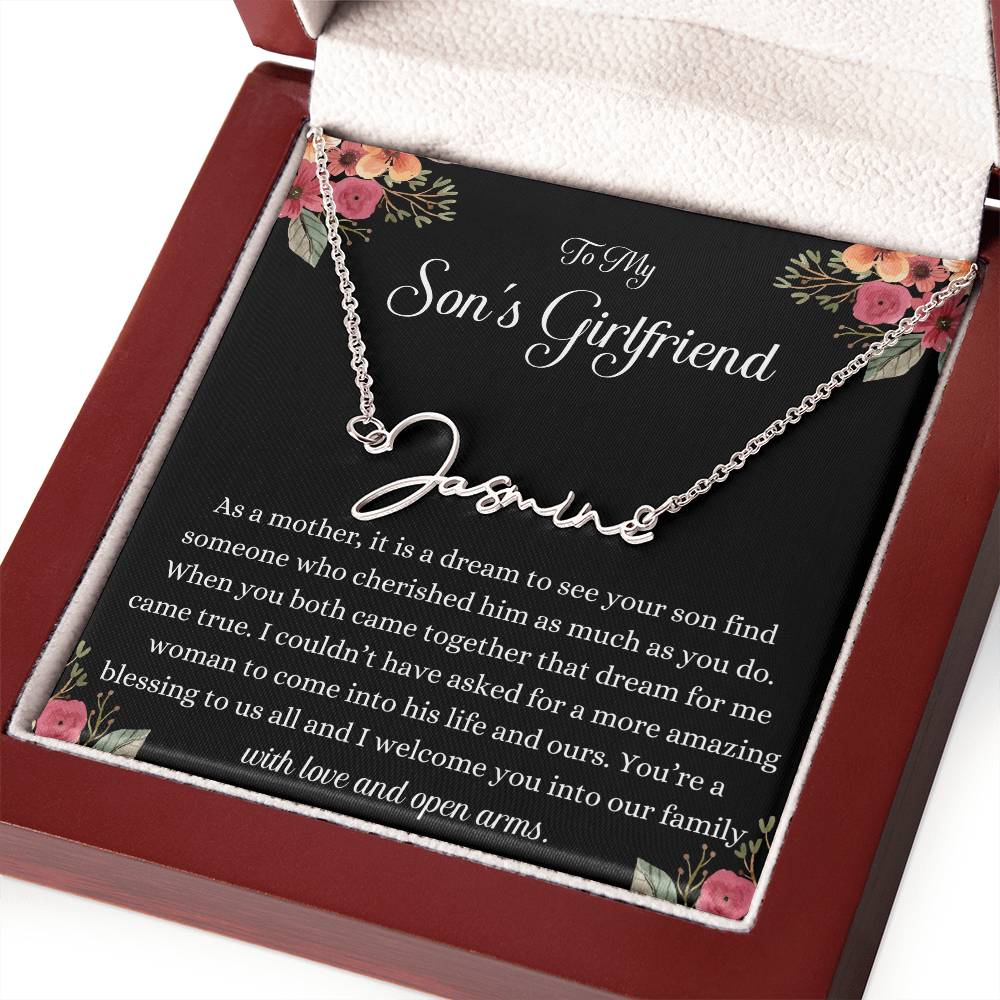 Meaningful Gift for Son's Girlfriend - Best Birthday & Christmas Gift - Jewelry Gift Box Included - Name Necklace