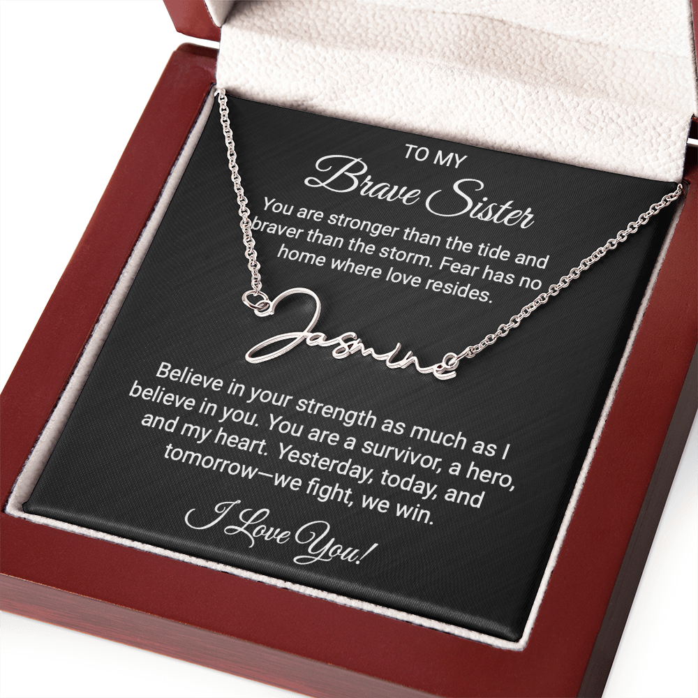 To My Warrior Sister - Personalized Name Necklace with Heartfelt Message Card | Cancer Support Gift, Sisterhood Strength Jewelry