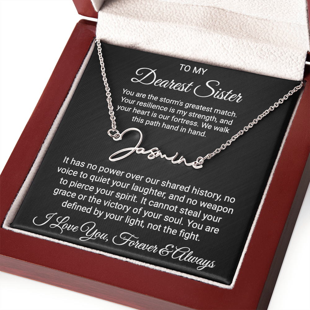 Sister Cancer Warrior Gift, Personalized Name Necklace with Message Card, To My Brave Sister Jewelry, Cancer Support Gift for Her, Strength