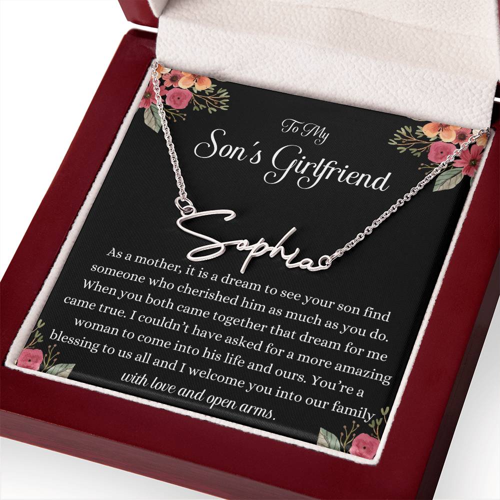 Meaningful Gift for Son's Girlfriend - Best Birthday & Christmas Gift - Jewelry Gift Box Included - Name Necklace