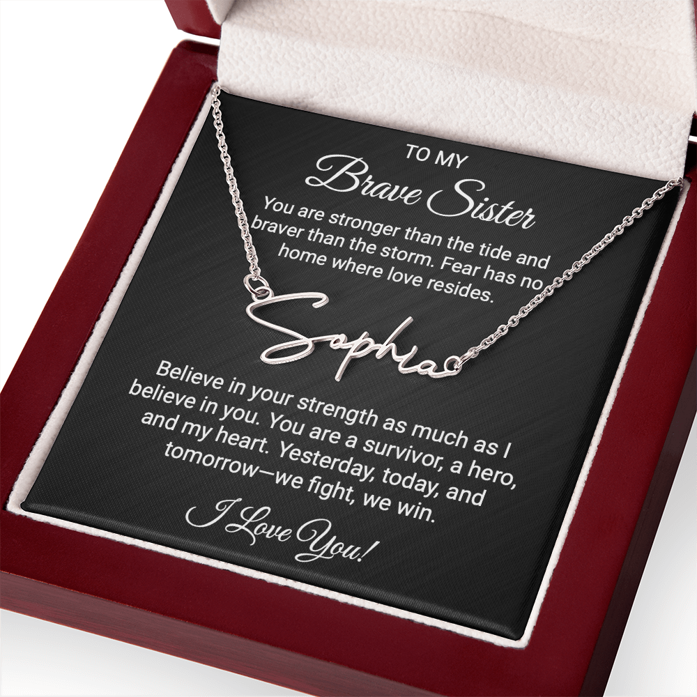 To My Warrior Sister - Personalized Name Necklace with Heartfelt Message Card | Cancer Support Gift, Sisterhood Strength Jewelry