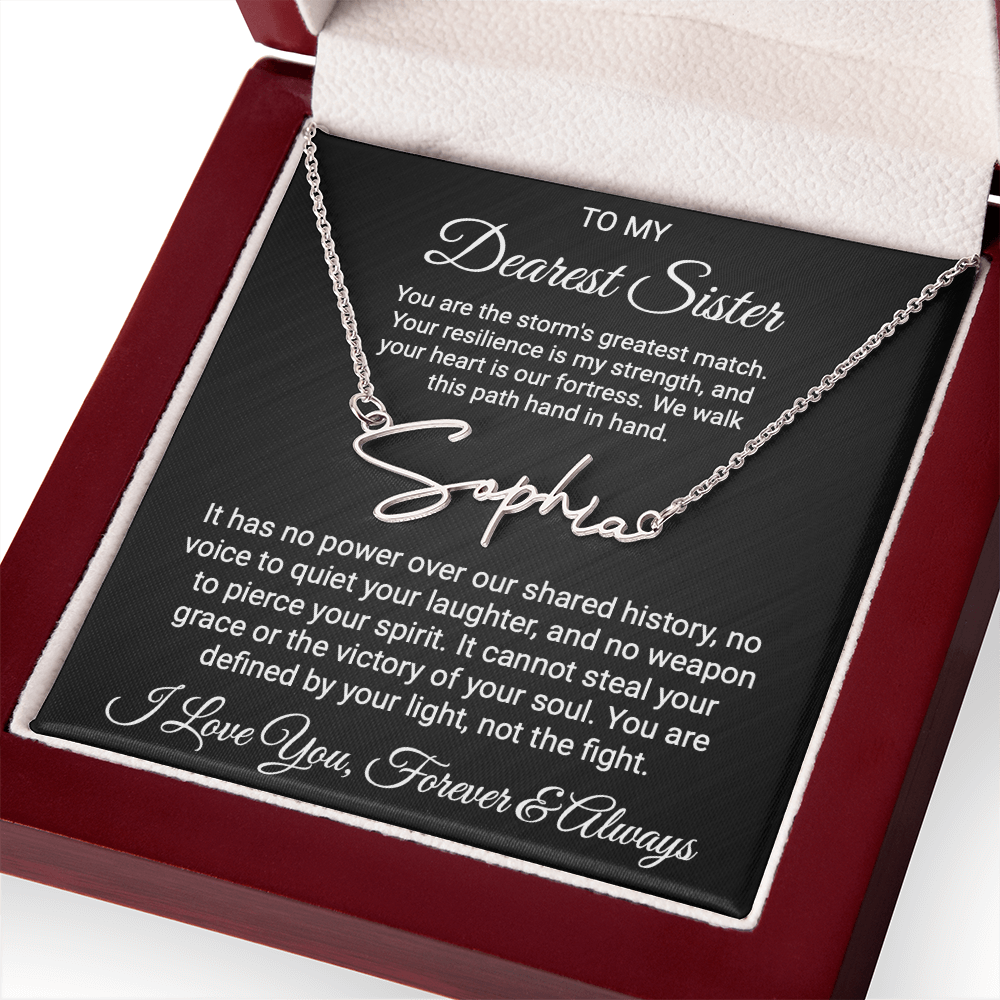 Sister Cancer Warrior Gift, Personalized Name Necklace with Message Card, To My Brave Sister Jewelry, Cancer Support Gift for Her, Strength
