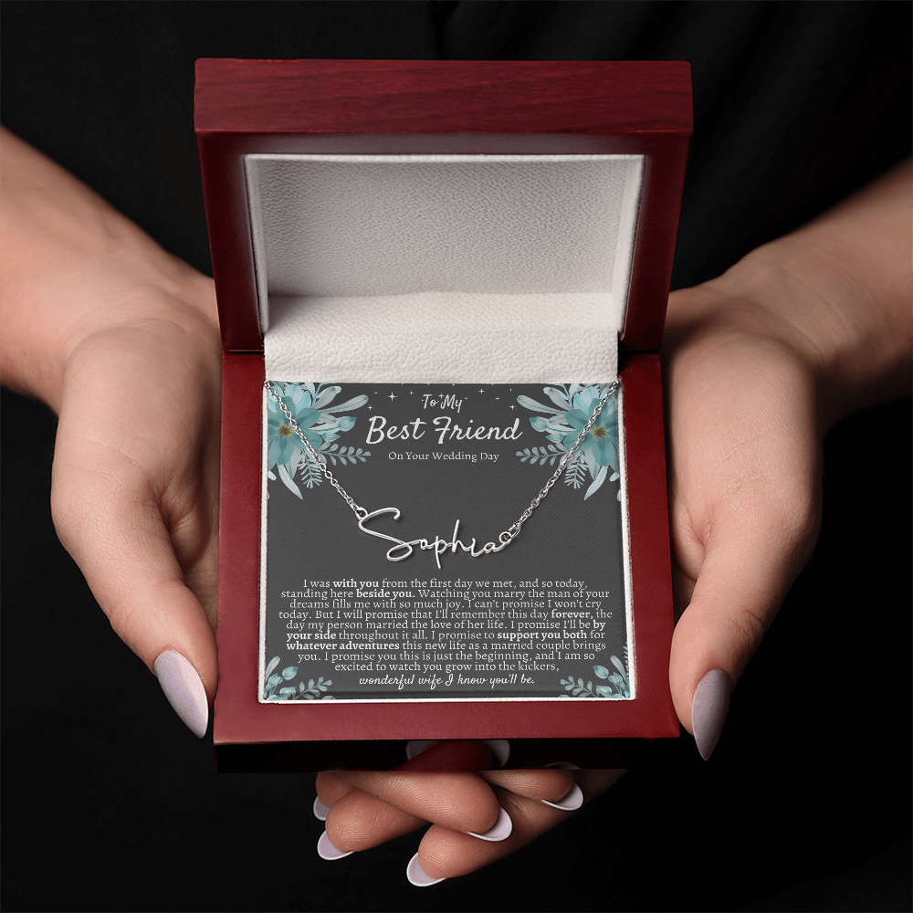 To My Best Friend On Your Wedding Day – Personalized Name Necklace, Custom Wedding Gift for Bride, Best Friend Wedding Jewelry, Made in USA