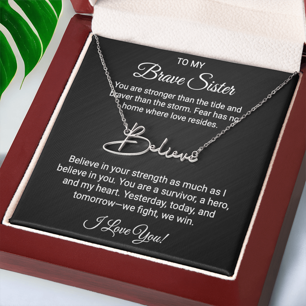 To My Warrior Sister - Personalized Name Necklace with Heartfelt Message Card | Cancer Support Gift, Sisterhood Strength Jewelry