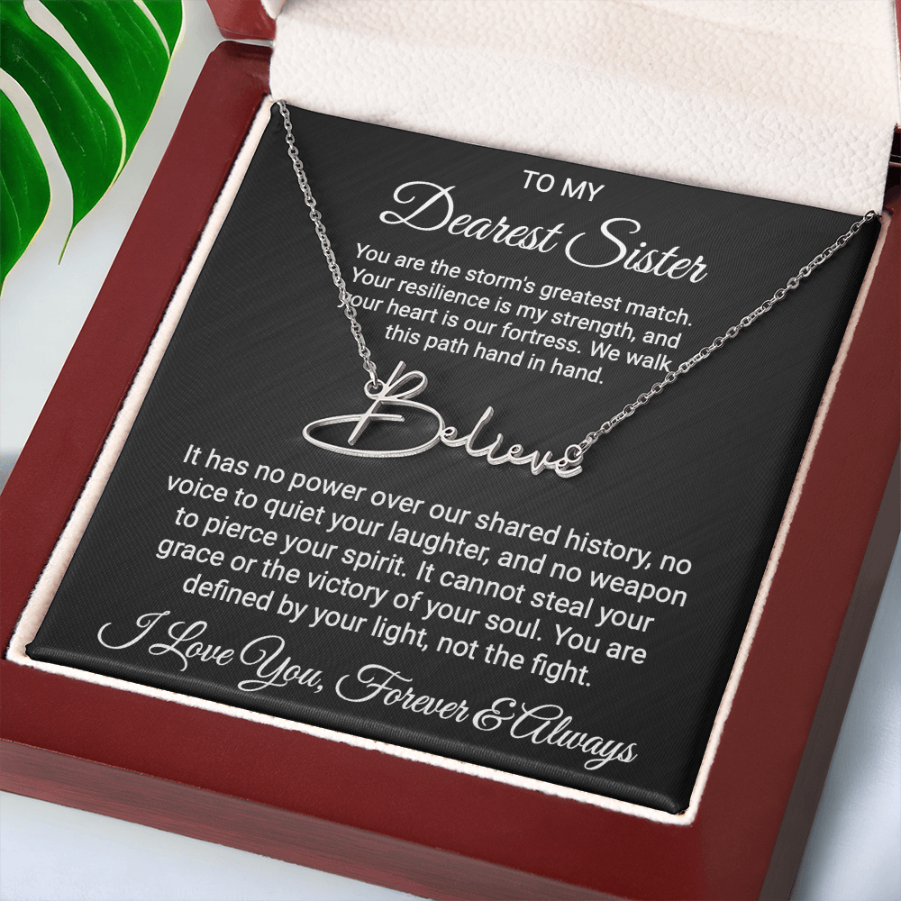 Sister Cancer Warrior Gift, Personalized Name Necklace with Message Card, To My Brave Sister Jewelry, Cancer Support Gift for Her, Strength