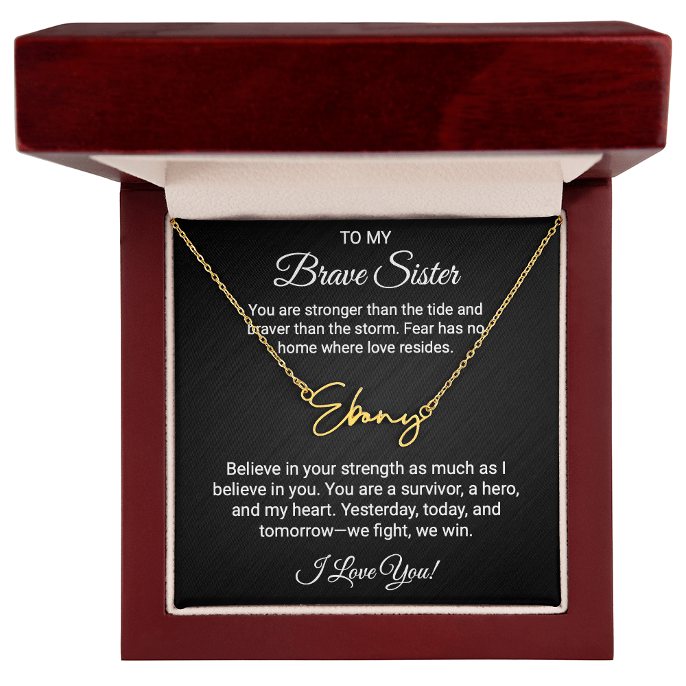 To My Warrior Sister - Personalized Name Necklace with Heartfelt Message Card | Cancer Support Gift, Sisterhood Strength Jewelry