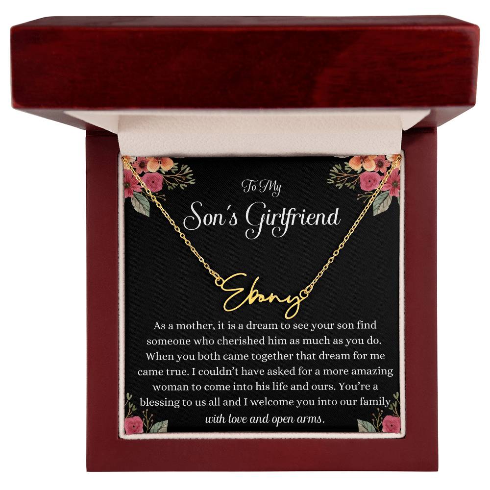 Meaningful Gift for Son's Girlfriend - Best Birthday & Christmas Gift - Jewelry Gift Box Included - Name Necklace