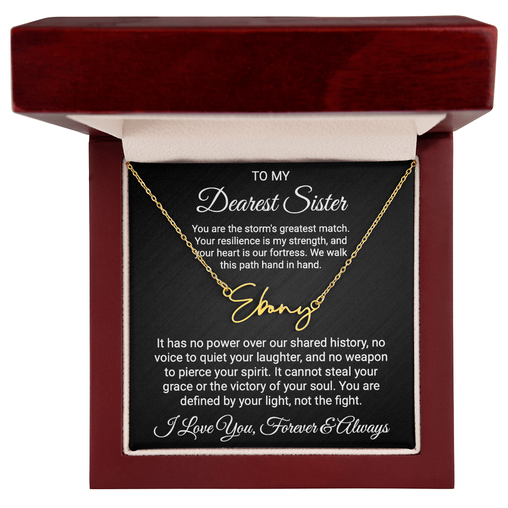 Sister Cancer Warrior Gift, Personalized Name Necklace with Message Card, To My Brave Sister Jewelry, Cancer Support Gift for Her, Strength