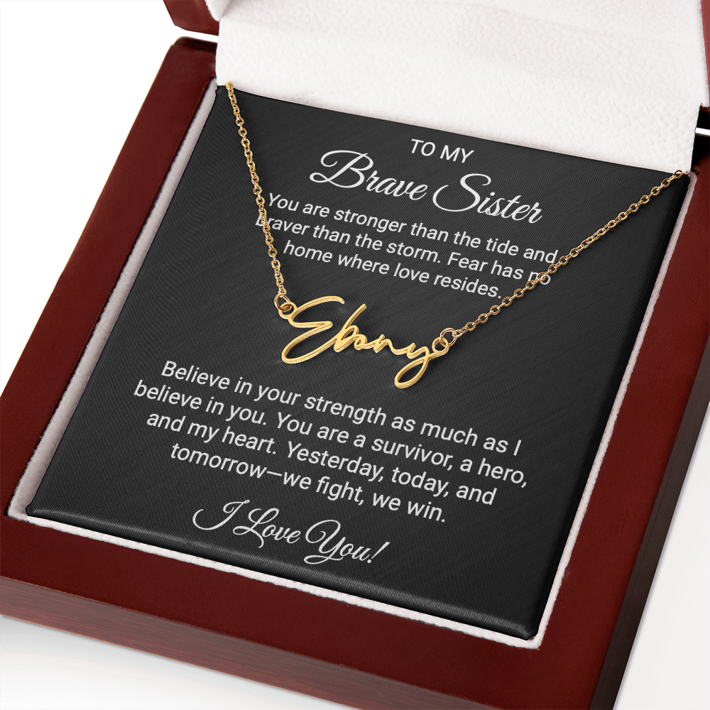 To My Warrior Sister - Personalized Name Necklace with Heartfelt Message Card | Cancer Support Gift, Sisterhood Strength Jewelry