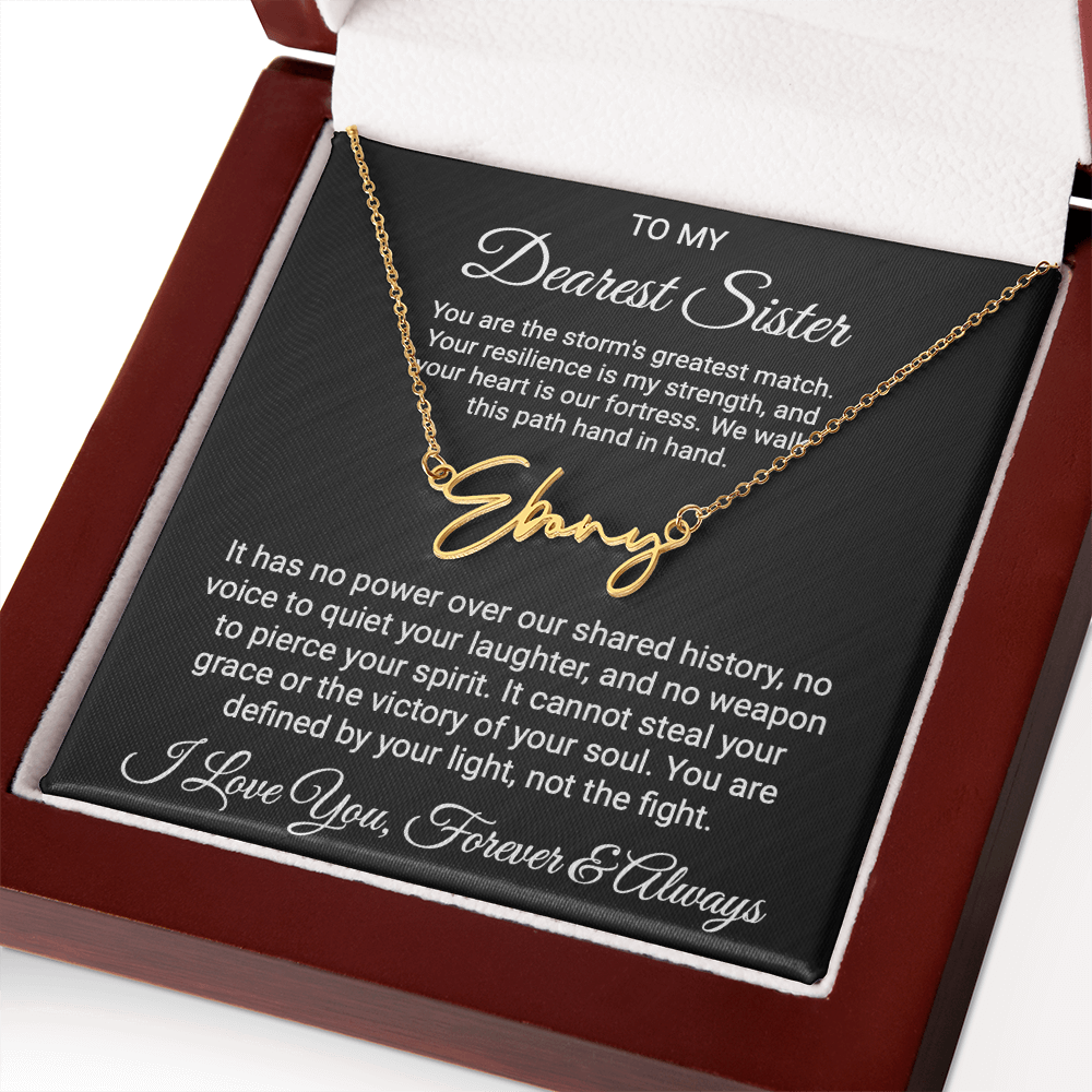 Sister Cancer Warrior Gift, Personalized Name Necklace with Message Card, To My Brave Sister Jewelry, Cancer Support Gift for Her, Strength