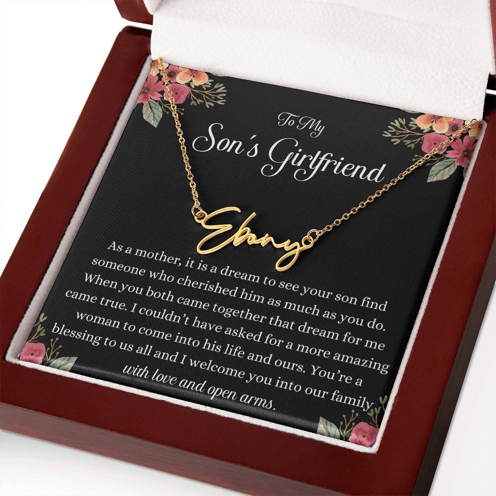 Meaningful Gift for Son's Girlfriend - Best Birthday & Christmas Gift - Jewelry Gift Box Included - Name Necklace